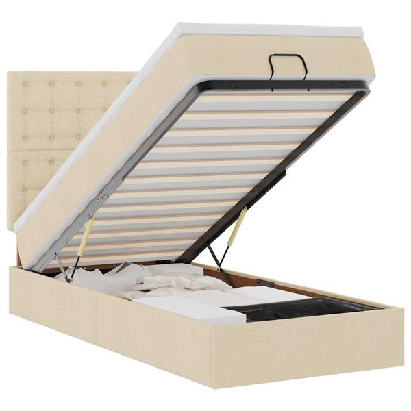 vidaXL Cadre de lit ottoman avec matelas cr&egrave;me 100x200cm tissu
