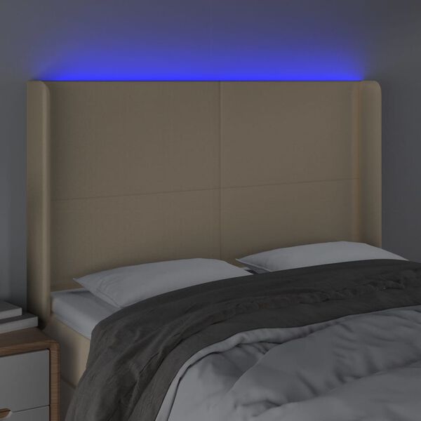 vidaXL T&ecirc;te de lit &agrave; LED Cr&egrave;me 147x16x118/128 cm Tissu