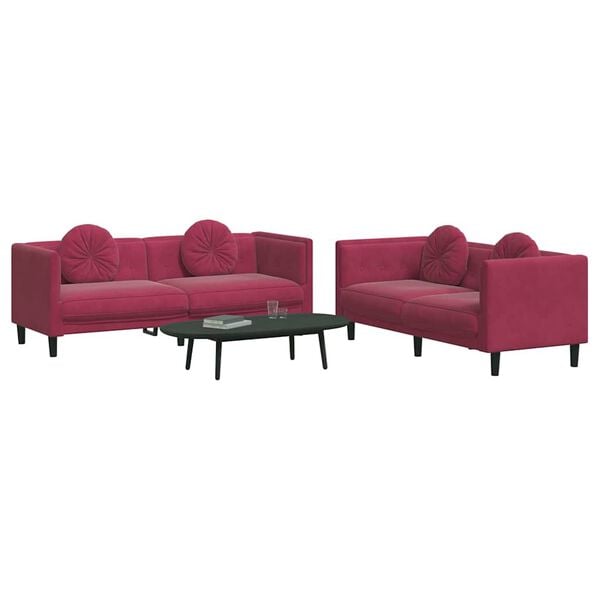 vidaXL Ensemble de canapés 2 pcs avec coussins rouge bordeaux velours