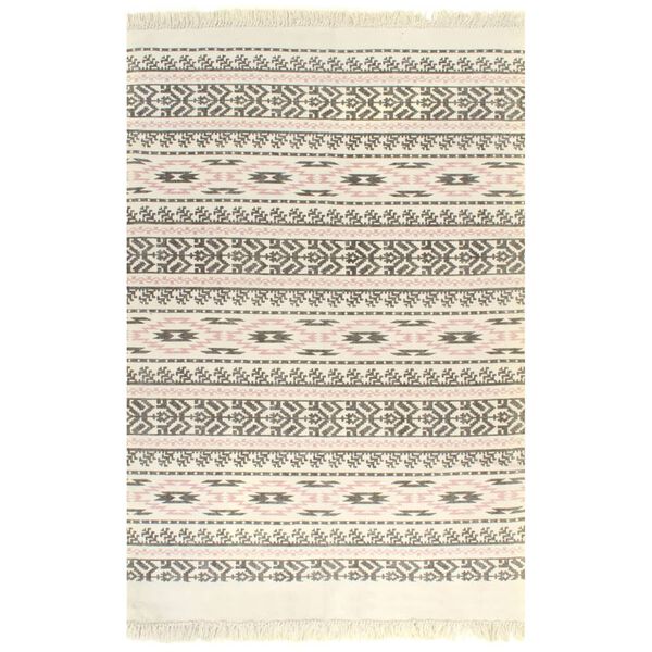 vidaXL Tapis Kilim Coton 160 x 230 cm avec motif Gris/rose