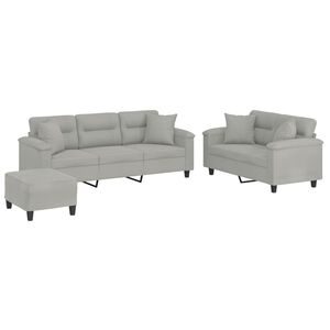 vidaXL Ensemble de canap&eacute;s 3 pcs coussins Gris clair Tissu microfibre