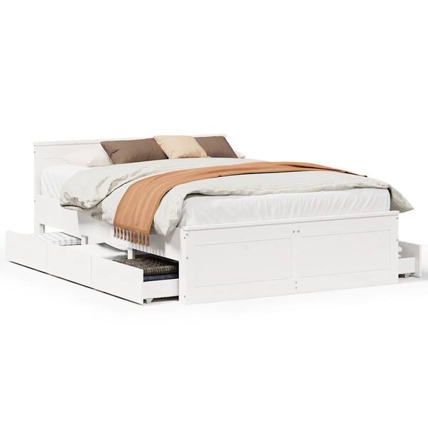 vidaXL Cadre de lit sans matelas avec t&ecirc;te de lit blanc 140x190 cm pin