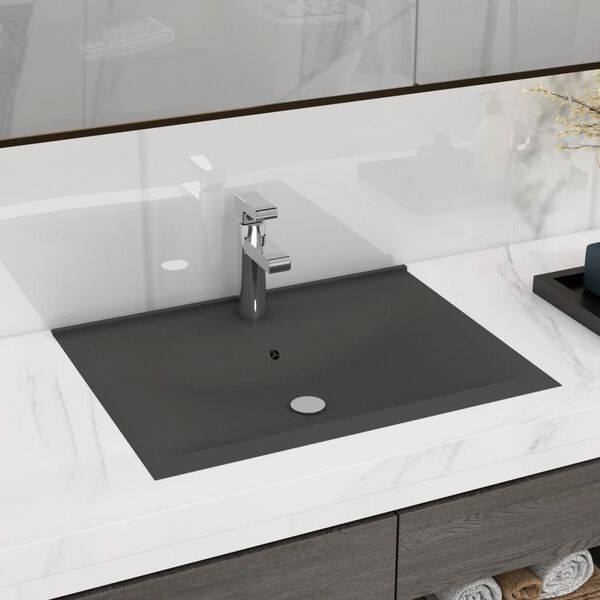 vidaXL Lavabo avec trou de robinet Gris fonc&eacute; mat 60x46 cm C&eacute;ramique