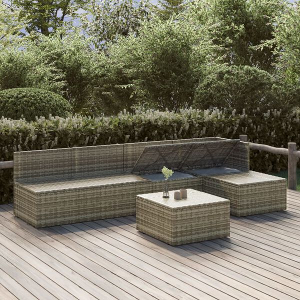 vidaXL Salon de jardin 6 pcs avec coussins Gris Résine tressée