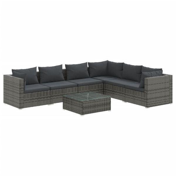 vidaXL Salon de jardin 7 pcs avec coussins R&eacute;sine tress&eacute;e Gris
