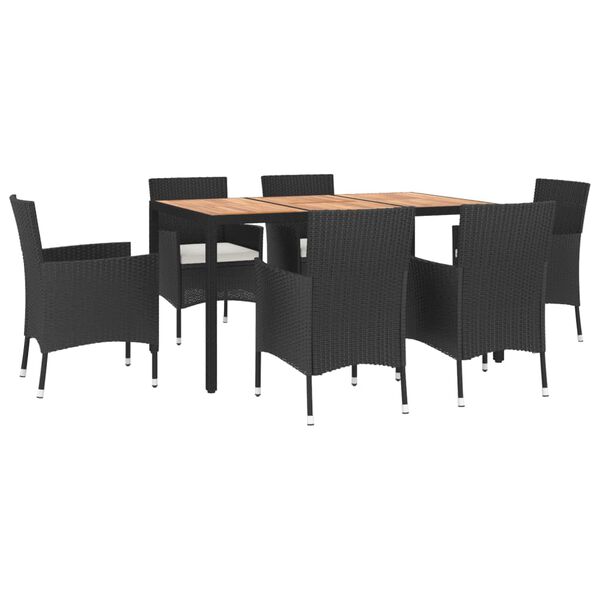 vidaXL Ensemble &agrave; manger de jardin coussins 7pcs Noir R&eacute;sine tress&eacute;e