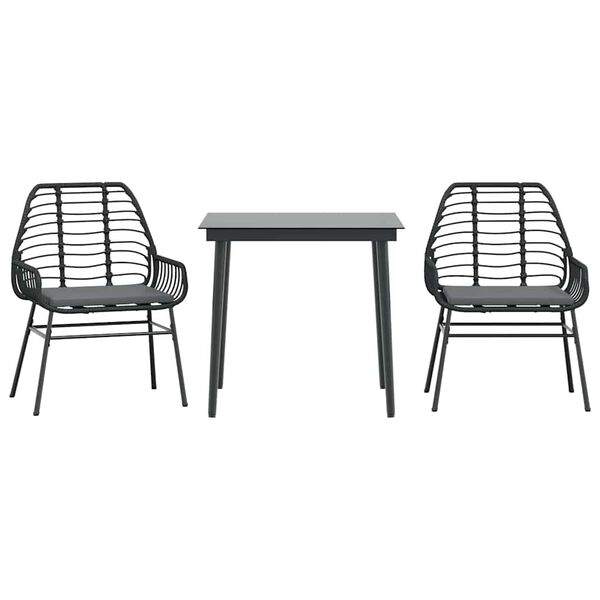vidaXL Ensemble &agrave; manger de jardin et coussins 3 pcs noir rotin verre