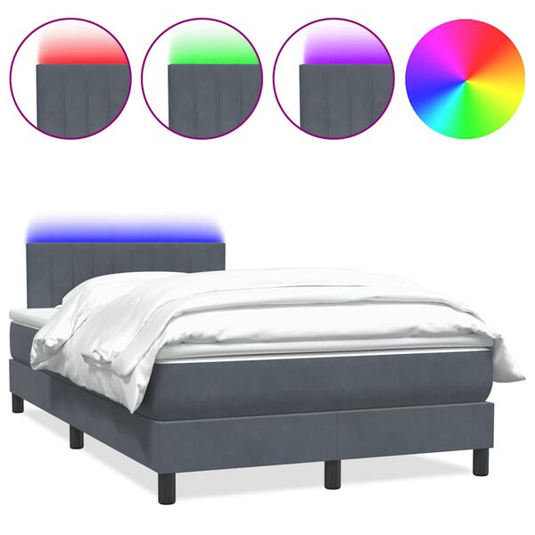 vidaXL Sommier &agrave; lattes de lit et matelas et LED gris fonc&eacute; 120x210cm velours