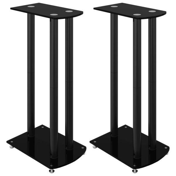 vidaXL Supports de haut-parleurs 2 pcs noir verre trempé 3 piliers