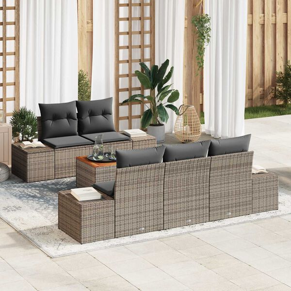 vidaXL Ensemble de canap&eacute; de jardin avec stockage 6 pcs Gris polyrotin