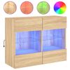 vidaXL Meuble TV mural avec lumi&egrave;res LED ch&ecirc;ne sonoma 78,5x30x60,5 cm