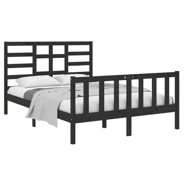 vidaXL Cadre de lit Noir Bois massif 135x190 cm Double