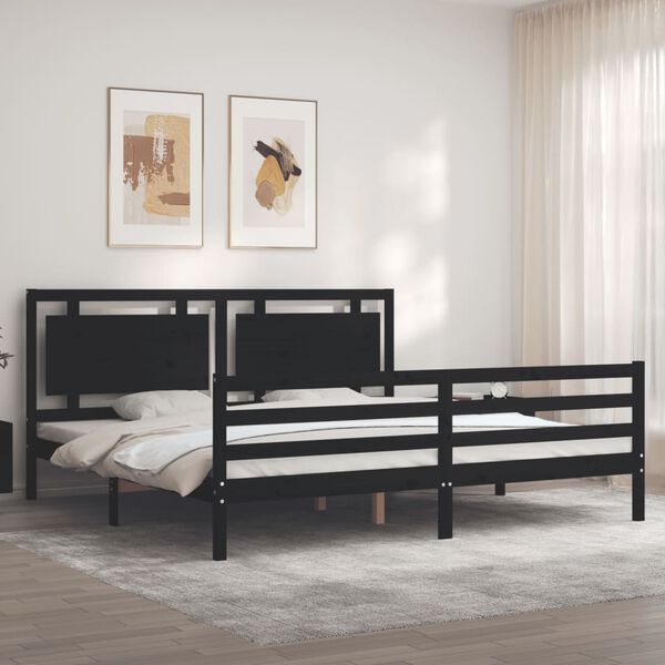 vidaXL Cadre de lit sans matelas noir 200x200 cm bois massif