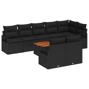 vidaXL Ensemble de canap&eacute; de jardin avec coussin 9 pcs Noir polyrotin