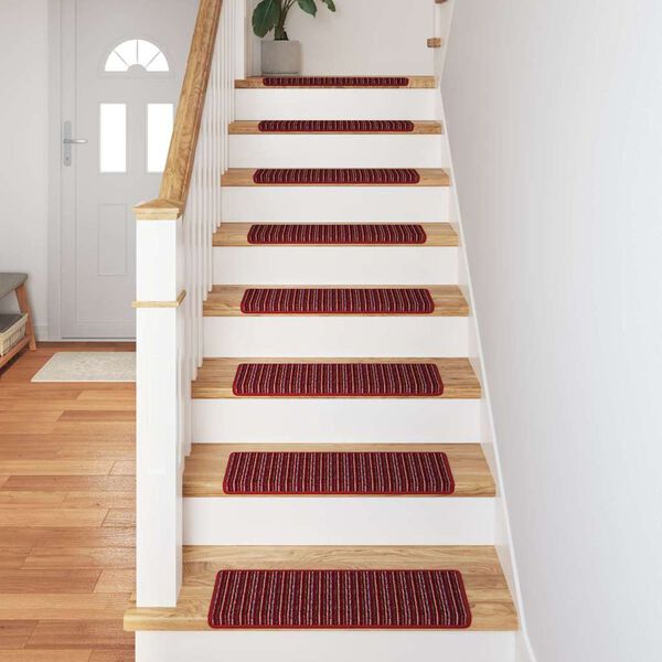 vidaXL Tapis d'escalier auto-adh&eacute;sifs Ray&eacute; 15 pcs Rouge 65 x 21 x 4 cm