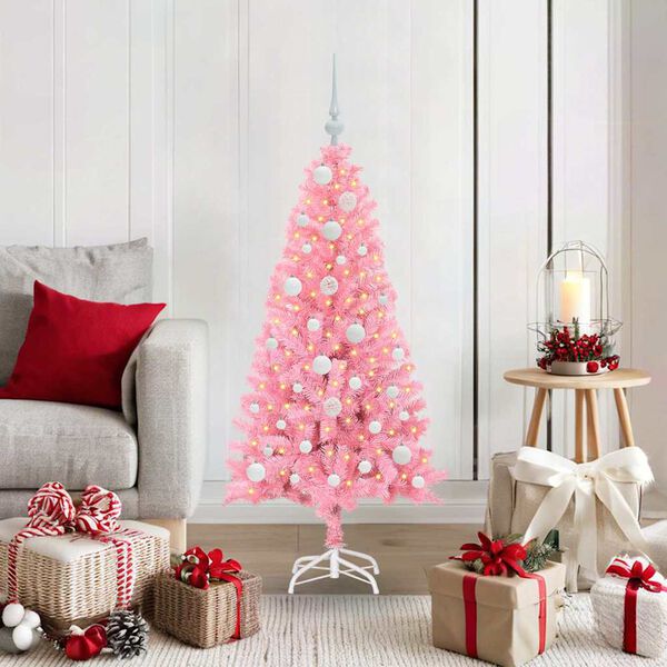 vidaXL Sapin de No&euml;l avec 150 LED avec support Rose 120 cm PVC