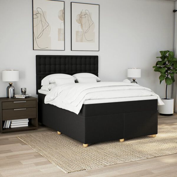 vidaXL Sommier &agrave; lattes de lit avec matelas Noir 160x200 cm Tissu