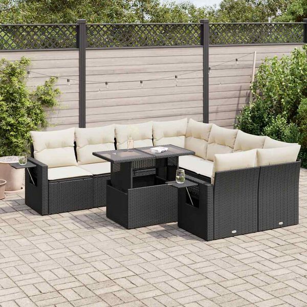 vidaXL Salon de jardin 9 pcs avec coussins noir r&eacute;sine tress&eacute;e