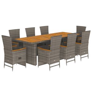 vidaXL Ensemble &agrave; manger de jardin 9 pcs coussins gris r&eacute;sine tress&eacute;e