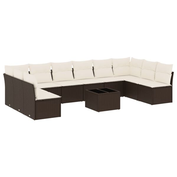 vidaXL Salon de jardin et coussins 11 pcs marron r&eacute;sine tress&eacute;e