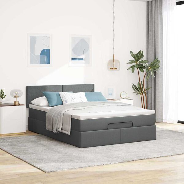 vidaXL Lit ottoman avec matelas gris fonc&eacute; 140x190 cm tissu