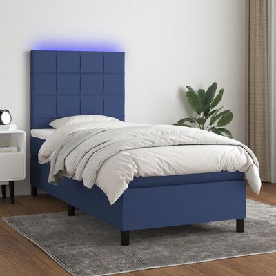 vidaXL Sommier à lattes de lit avec matelas et LED Bleu 90x190cm Tissu