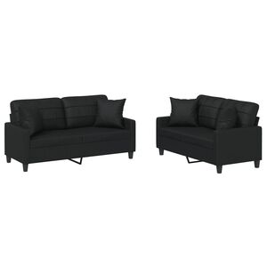 vidaXL Ensemble de canap&eacute;s 2 pcs avec coussins noir similicuir