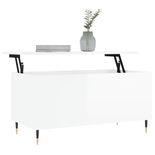 vidaXL Table basse Blanc brillant 90x44,5x45 cm Bois d'ing&eacute;nierie