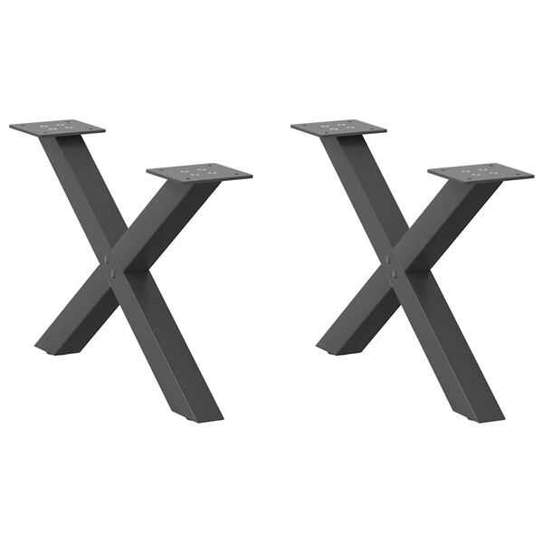 vidaXL Pieds de table basse en forme de X, 2 pi&egrave;ces, anthracite, 50 x (30-31) cm, acier