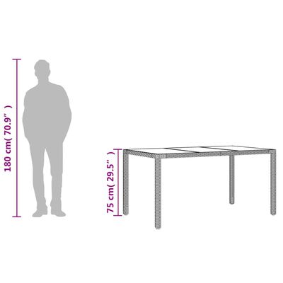 vidaXL Table de jardin dessus en verre Gris 150x90x75cm Résine tressée