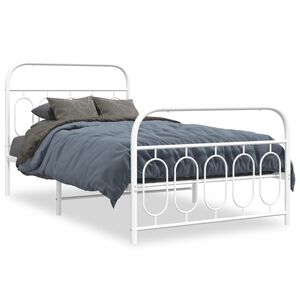 vidaXL Cadre de lit m&eacute;tal sans matelas et pied de lit blanc 107x203 cm