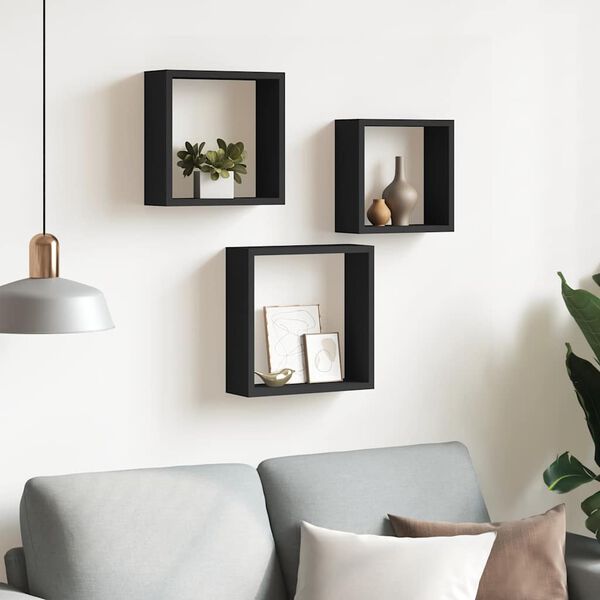 vidaXL &Eacute;tag&egrave;res murales sous forme de cube 3 pcs Noir MDF