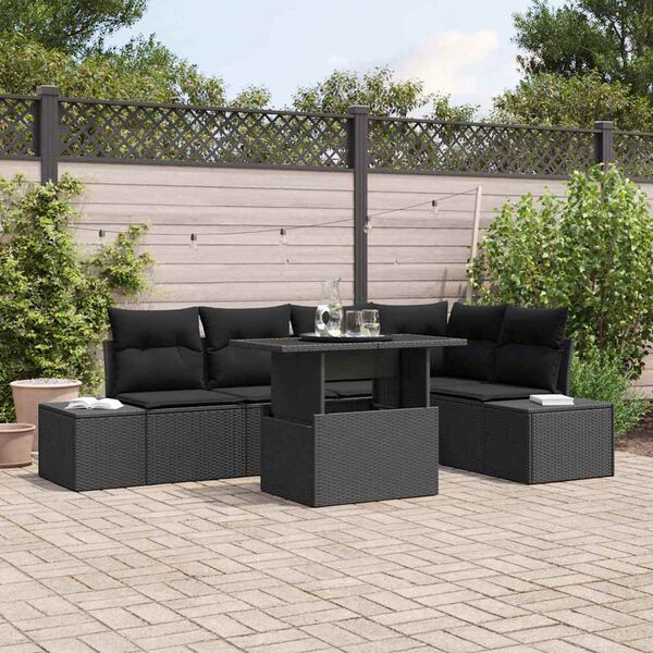 vidaXL Ensemble de canap&eacute; de jardin 6 pcs Noir Poly rotin