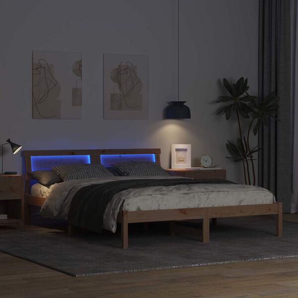 vidaXL Cadre de lit avec t&ecirc;te de lit Marron 150 x 200 cm Pin massif