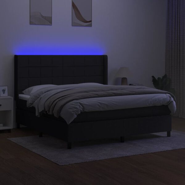 vidaXL Sommier &agrave; lattes de lit matelas et LED Noir 160x200 cm Tissu