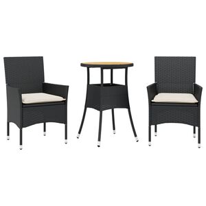 vidaXL Ensemble &agrave; manger de jardin et coussins 3 pcs noir rotin acacia