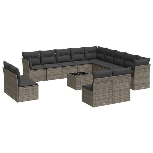 vidaXL Salon de jardin avec coussins 14 pcs gris r&eacute;sine tress&eacute;e