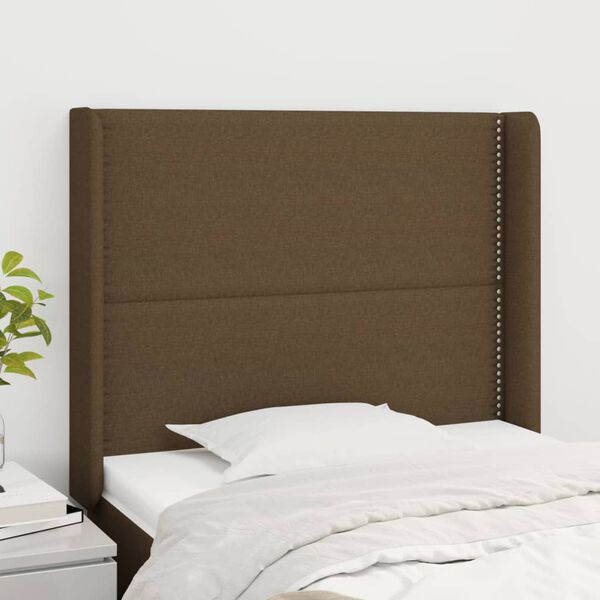 vidaXL T&ecirc;te de lit avec oreilles Marron fonc&eacute; 93x16x118/128 cm Tissu