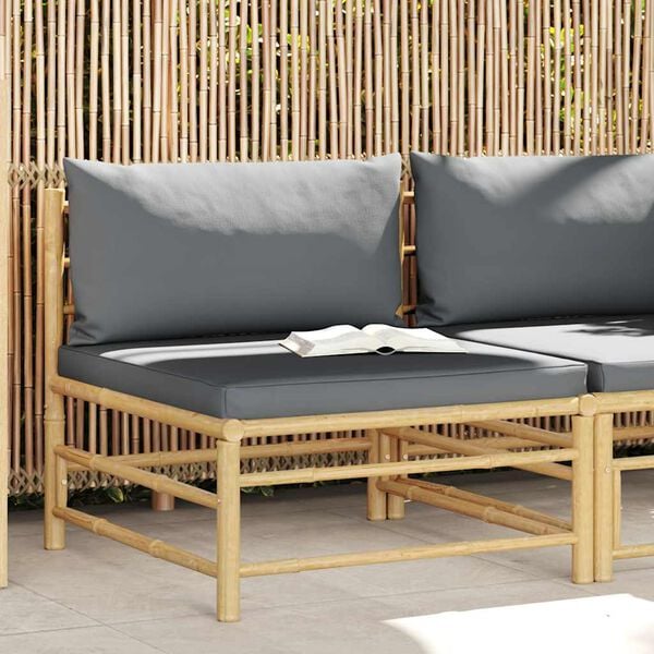 vidaXL Canap&eacute; de milieu de jardin avec coussins gris fonc&eacute; Bambou