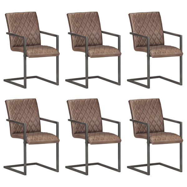 vidaXL Chaises &agrave; manger cantilever lot de 6 marron cuir v&eacute;ritable