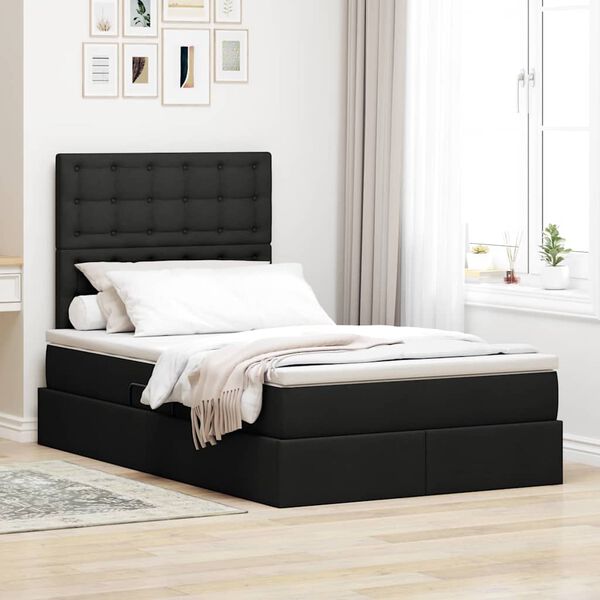 vidaXL Lit avec rangement et matelas Noir 120 x 190 cm tissu