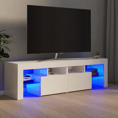 vidaXL Meuble TV avec lumières LED Blanc brillant 140x36,5x40 cm