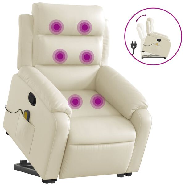 vidaXL Fauteuil inclinable de massage Cr&egrave;me Similicuir