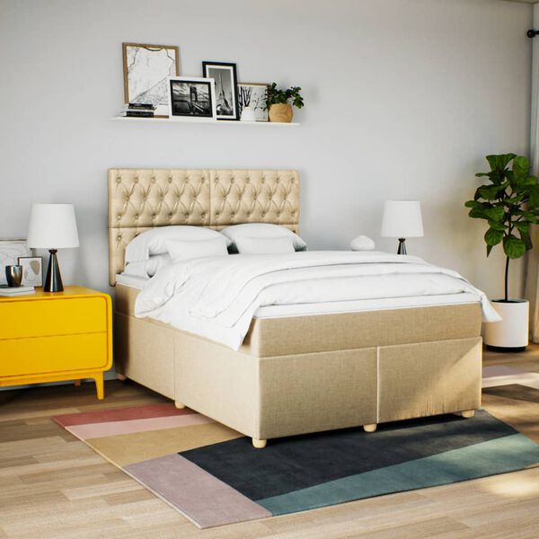 vidaXL Sommier &agrave; lattes de lit avec matelas Cr&egrave;me 140x200 cm Tissu