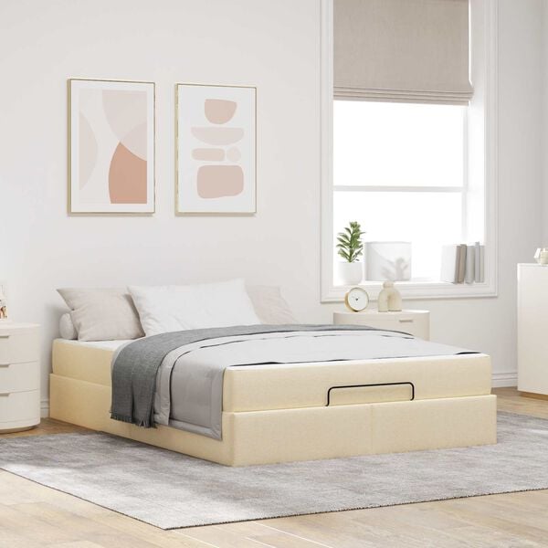 vidaXL Cadre de lit avec matelas avec matelas 2 pcs Cr&egrave;me tissu