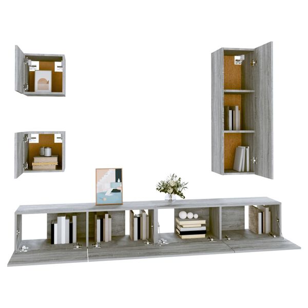 vidaXL Ensemble de meubles TV 5 pcs Sonoma gris Bois d'ingénierie