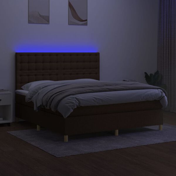 vidaXL Sommier &agrave; lattes de lit matelas et LED Marron fonc&eacute; 180x200 cm