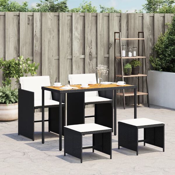 vidaXL Ensemble &agrave; manger de jardin coussins 5pcs Noir R&eacute;sine tress&eacute;e