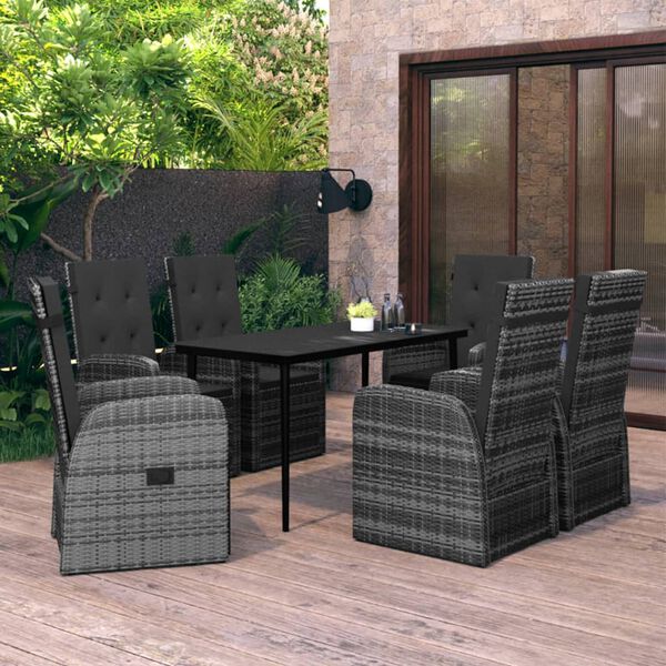 vidaXL Ensemble à manger de jardin avec coussins 7 pcs Gris