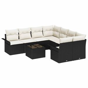 vidaXL Ensemble de canap&eacute; de jardin 9 pc Noir polyrotin
